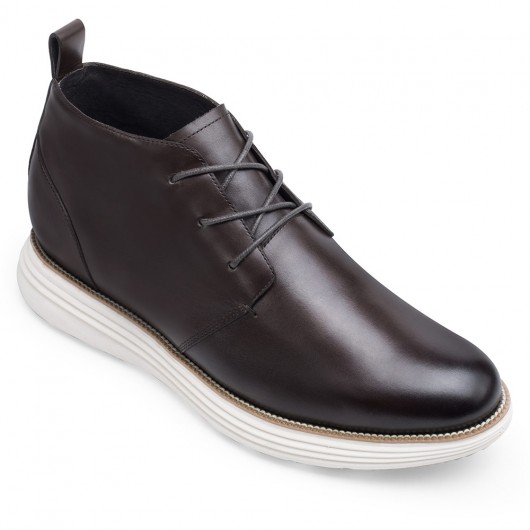 CHAMARIPA Height Increasing High Top Shoes - Brown Calfskin Elevator Shoes - 7CM/2.76 Inches Taller