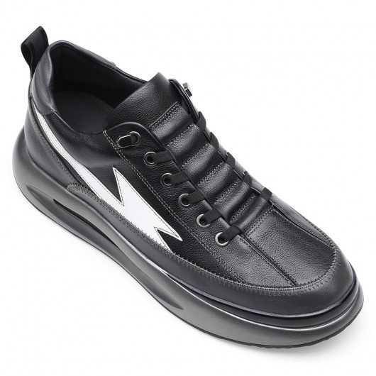 High heels sneakers - elevator shoes for men - black/grey leather casual shoes make you taller 7CM/2.76 inches