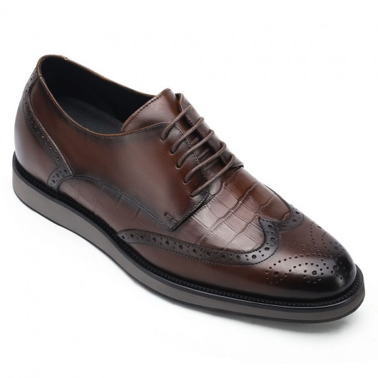 dress shoes that make you taller - mens elevator dress shoes - brown leather men's derby shoes 6 CM / 2.36 Inches