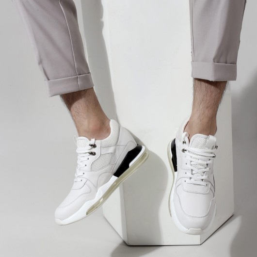 elevator sneakers for men - white leather sneakers that make you taller 7CM / 2.76 Inches