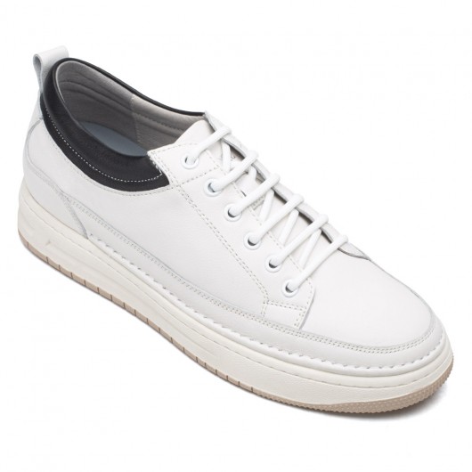 casual tall men shoes - elevator sneaker for men - white leather men‘s taller shoes 5 CM / 1.95 Inches