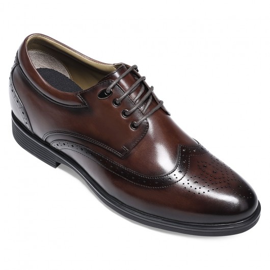 CHAMARIPA elevator dress shoes - mens hand painted wingtip oxford shoes - coffee - 8 CM/3.15 inches taller
