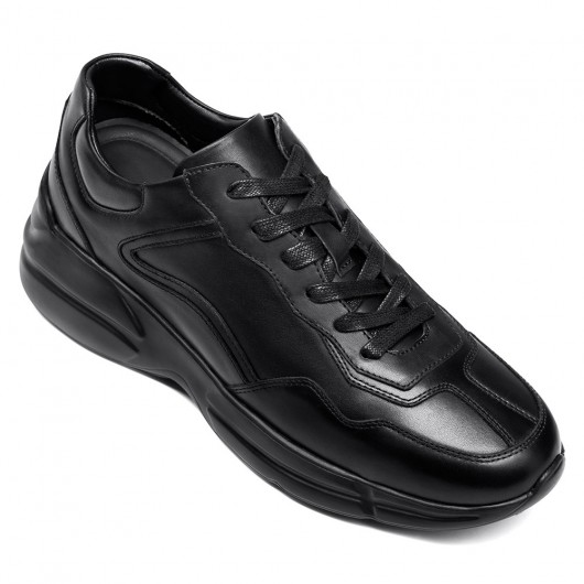 Height Increasing Sneakers - Taller shoes for men - Black Calfskin High Heel Sneakers 8CM/ 3.15 inches taller