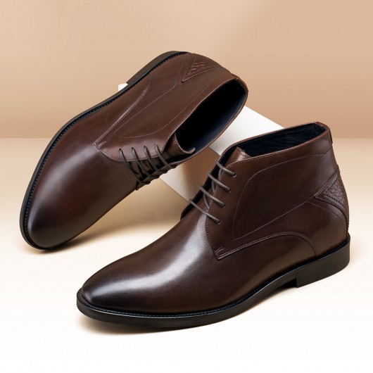 height increasing boots - mens boots that make you taller - brown leather men's business boots 7 CM / 2.76 Inches