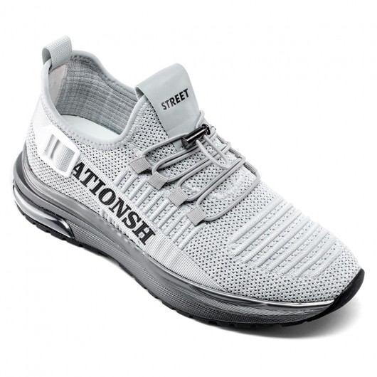 elevator sneakers - height increasing sneakers - gray stretch knit casual mens shoes taller 7 CM / 2.76 Inches