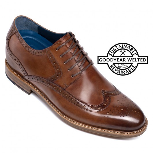 goodyear welted elevator shoes - height increasing shoes for men - boutique handmade brogue shoes 7 CM / 2.76 Inches