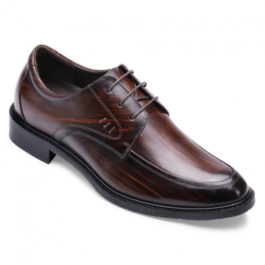height increasing men dress shoes - Handcrafted Elevator Shoes - Chocolate brown Patina Leather Derby Shoes 6CM / 2.36 Inches