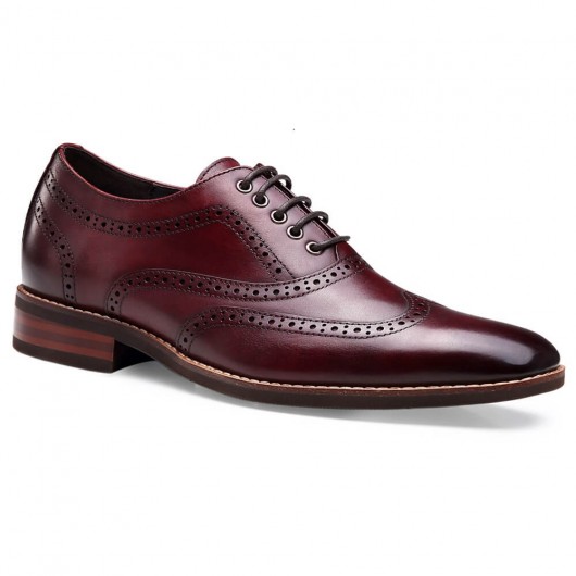 Chamaripa elevator dress shoes height increasing brogue shoes brown red tall men shoes 5 CM / 1.95 Inches
