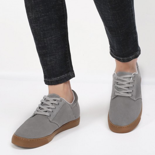 Chamaripa casual elevator shoes suede hidden heel shoes grey men taller shoes 6 CM / 2.36 Inches