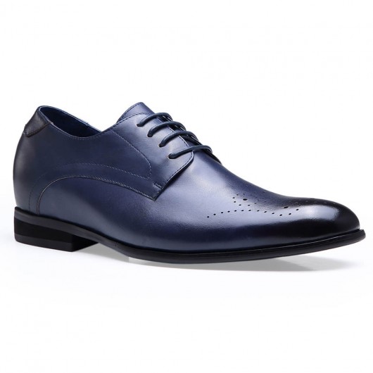 Blue Height Increase Dress Shoes Leather Formal Shoes with Lifts Men Tall Shoes 7 CM/2.76 Inches
