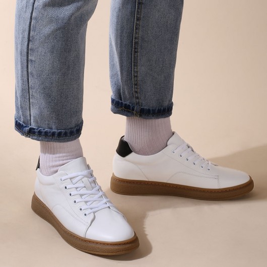 CHAMARIPA height increasing sneakers - men's full-grain leather shoes- white - 5 CM/1.95 inches taller