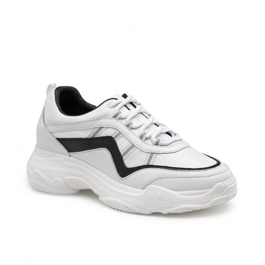 Chamaripa women chunky hidden high heel height increasing sneakers white 8CM / 3.15 Inches