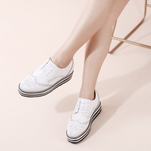 Women's elevator shoes - white leather casual shoes - platfom height shoes women - 7CM/2.76inches taller 