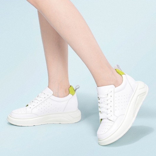 women elevator shoes - wedge sneakers for ladies - white leather sneakers for women 6 CM / 2.36 Inches
