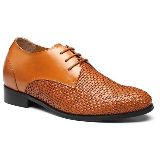 Custom Men Taller Shoes Woven Leather Height Increasing Dress Shoes Make Men Look Taller 7.5 CM / 2.95 Inches