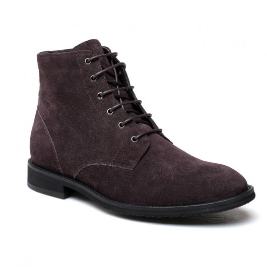 Suede Leather Height Increasing Boots Men Elevator Shoes Taller Shoes Dark Brown 6CM/2.36 Inches