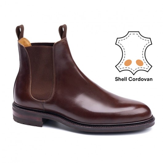 Brown Shell Cordovan Taller Shoes for Men - Chelsea Elevator Boots  - Shoes to Get Taller 7 CM / 2.76 Inches