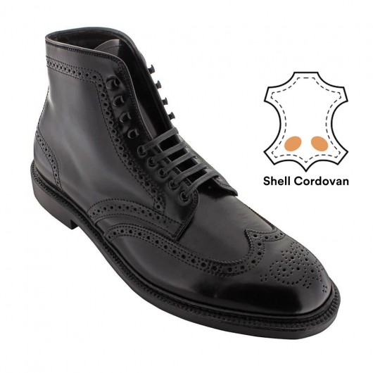 Height Increasing Wing Tip Boots - Black Shell Cordovan Elevator Boots for Men - Brogue Boots to Increase Height 7 CM / 2.76 Inches