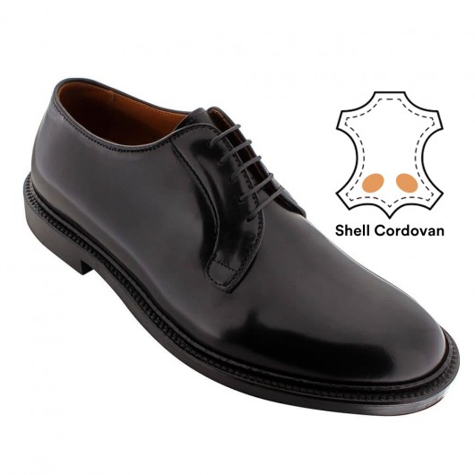 Height Increasing Shoes - Plain Toe Blucher Shoes - Black Shell Cordovan Men Taller Shoes 7 CM / 2.76 Inches