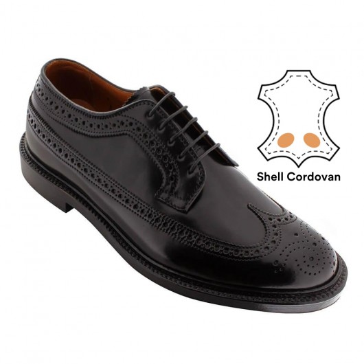Height Increasing Wing Tip Derby Shoes - Black Shell Cordovan Elevator Shoes to look taller 7 CM / 2.76 Inches