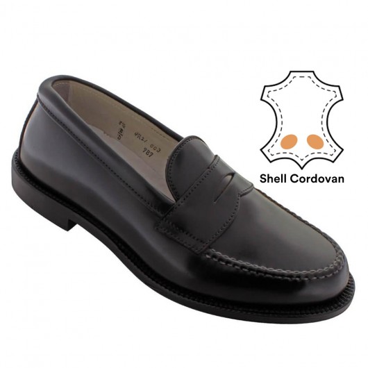 Height Increasing Loafer Shoes - Black Shell Cordovan Penny Loafers 6 CM / 2.36 Inches