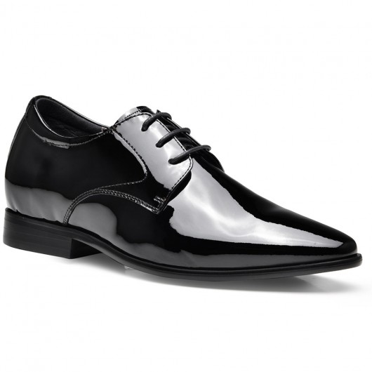 Chamaripa black patent leather elevator shoes height increasing derby shoes for men business taller shoes 7.5CM / 2.95 Inches
