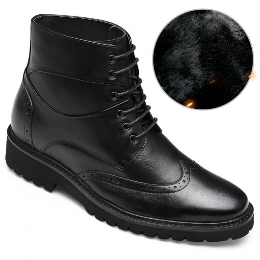 height increasing talll men boots - winter warm fur-lined black boots that make men taller 7CM / 2.76 Inches