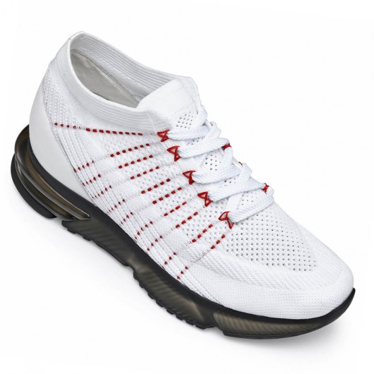 Elevator Sneakers - Mens Shoes That Add Height - White Knit Sneakers 7cm / 2.76 Inches