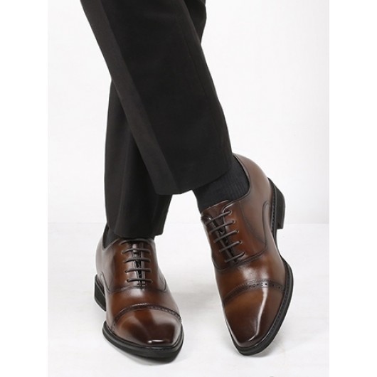 CHAMARIPA height increasing shoes high heel men dress shoes brogue oxford in brown 8CM / 3.15 Inches