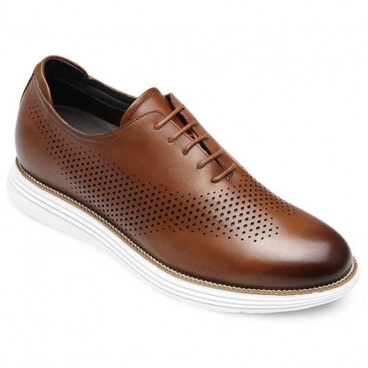 Casual Tall Men Shoes - High Heel Shoes for Men - Brown Leather Oxford Shoes that Get Taller 7CM / 2.76 inches taller