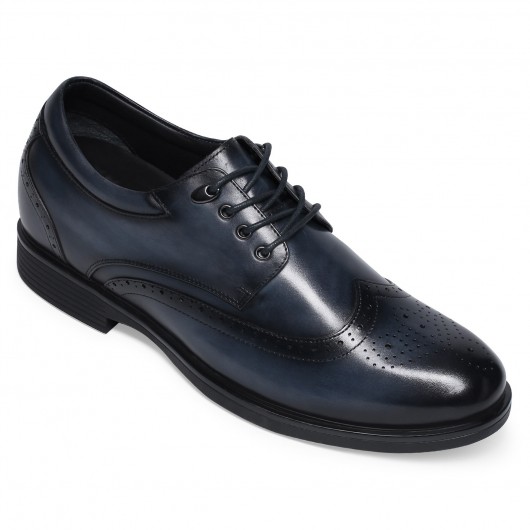 CHAMARIPA dress elevator shoes - mens hand painted wingtip oxford shoes - blue - 8 CM/3.15 inches taller