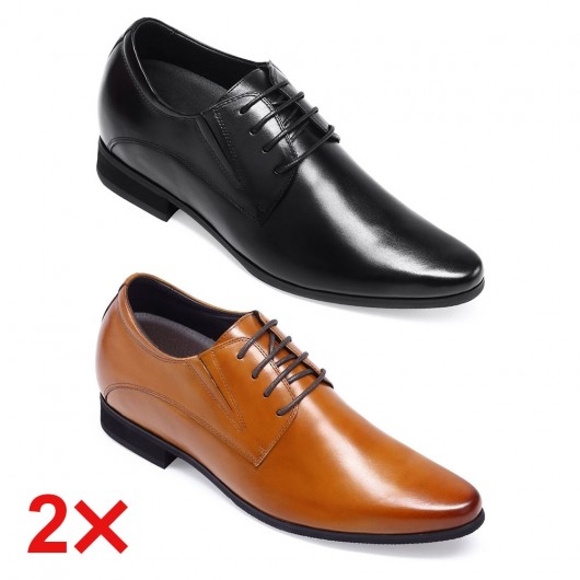 2 pairs (Black and Brown) mens elevator dress shoes - 8 CM / 3.15 Inches