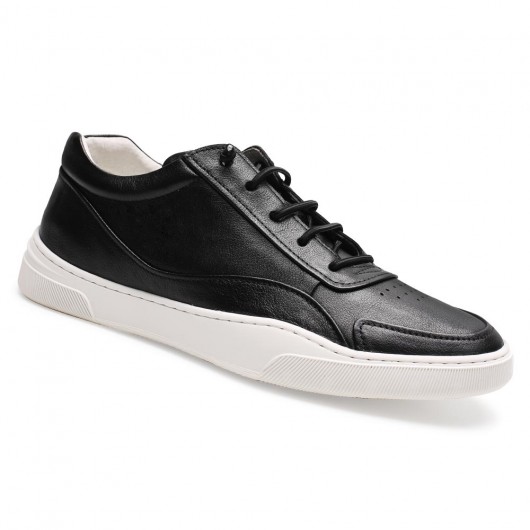 Chamaripa men's leather height increasing sneakers black leather height enhancing shoes make you taller 5CM / 1.95 Inches