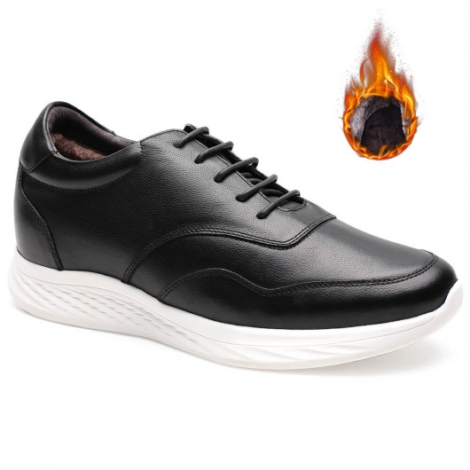 Chamaripa Hidden Heel Sneakers Warm Velvet Lined Winter Elevator Shoes for Men 7 CM /2.76 Inches Black