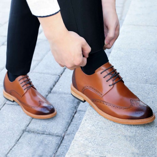 Hidden heel shoes for men elevator dress shoes men taller shoes brown brogue shoes 7 CM /2.76 Inches