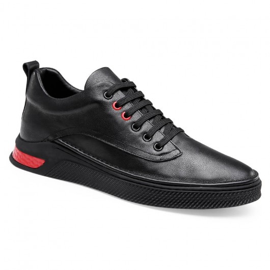 CHAMARIPA elevator sneakers for men hidden heel casual shoes men black calfskin leather 6CM / 2.36 Inches