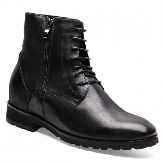Chamaripa height increasing boots black leather tall men boots elevator shoes for men 7 CM / 2.76 Inches