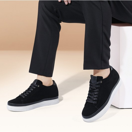 Casual tall men shoes - men's elevator sneakers - black suede leather sneakers for men 6CM / 2.36 Inches