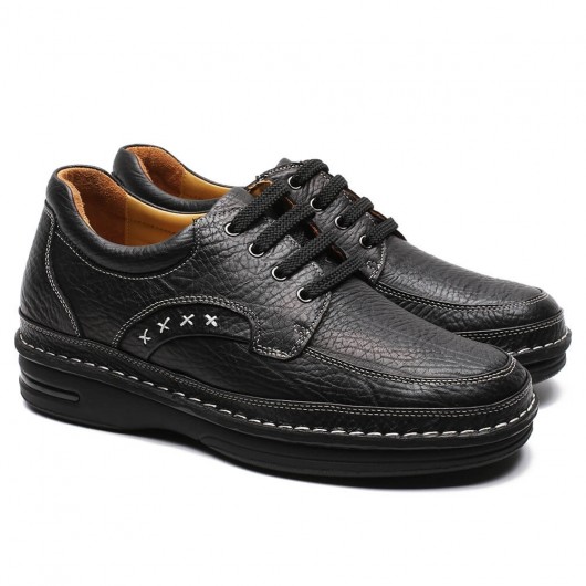 Chamaripa High Heel Men Shoes Black Leather Elevator Shoes 7CM /2.76 Inch