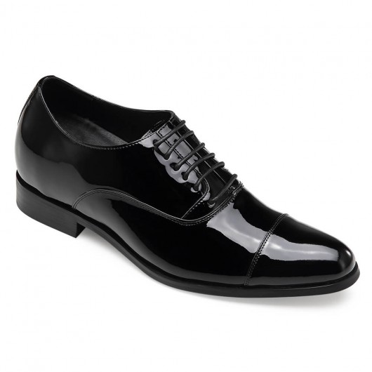 Black Glossy Elevator Tuxedo Shoes Patent Leather High Increase Shoes