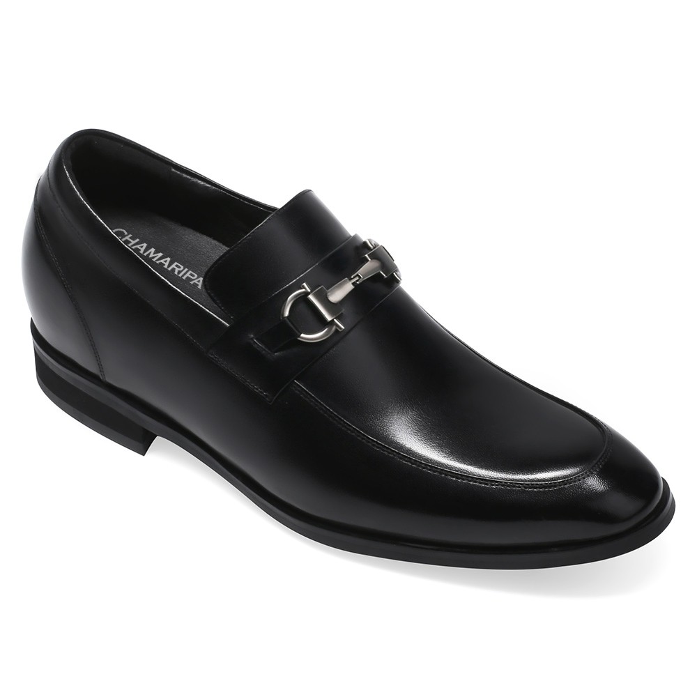 Chamaripa Shoes Canada Men Shoes With Hidden Heels Bit Loafers Black Leather Slip-On Tall Men Shoes 2.76 Inches / 7CM