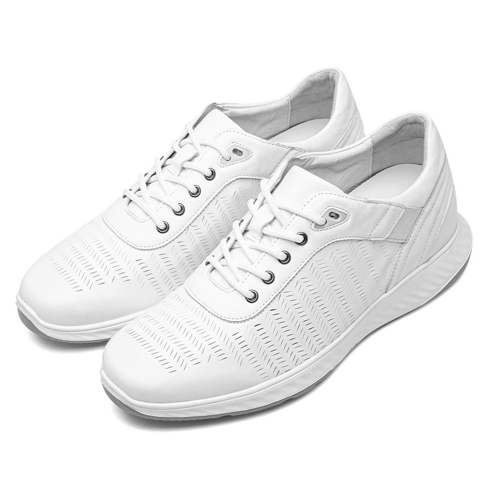 CMR CHAMARIPA Tallmenshoes - White Leather Elevator Sports Shoes 2.36 Inches / 6 CM