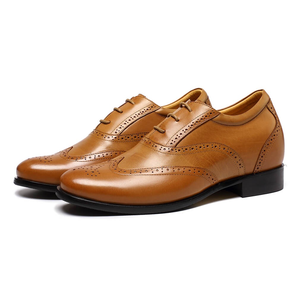 Brown Hidden Heel Shoes for Men Elevator Dress Tall Shoes Brogues for ...