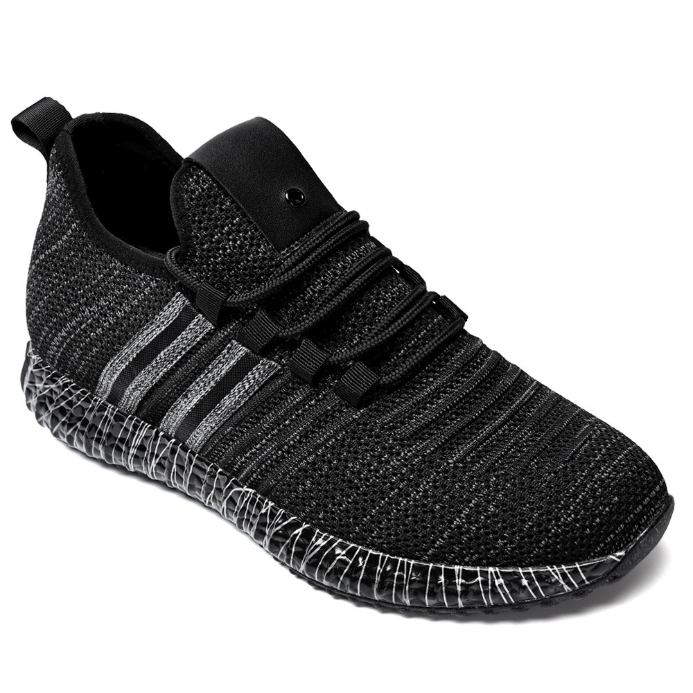 Chamaripa Men's Height Increasing Sneakers - Black Knit Breathable Elevator Sneakers 2.76 Inches