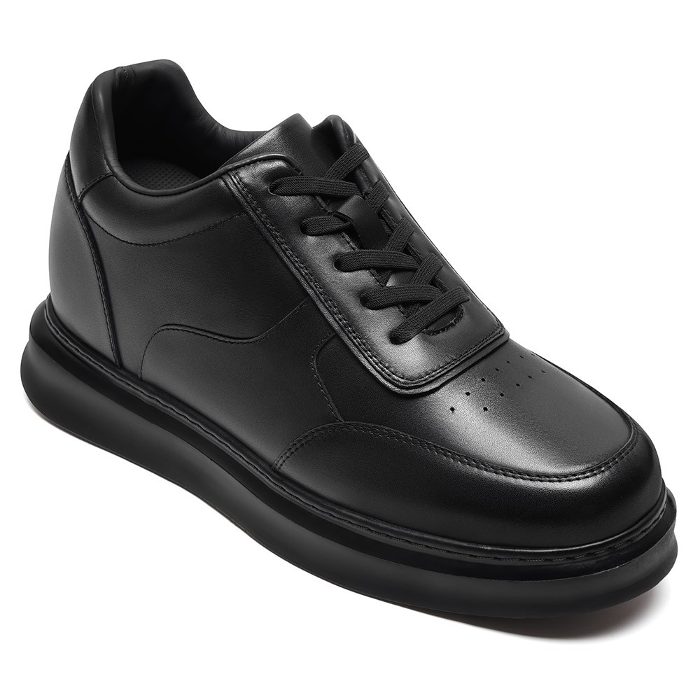 CMR CHAMARIPA Casual Elevator Shoes For Men - Black Soft Leather Height Boosting Shoes 9CM / 3.54 Inches