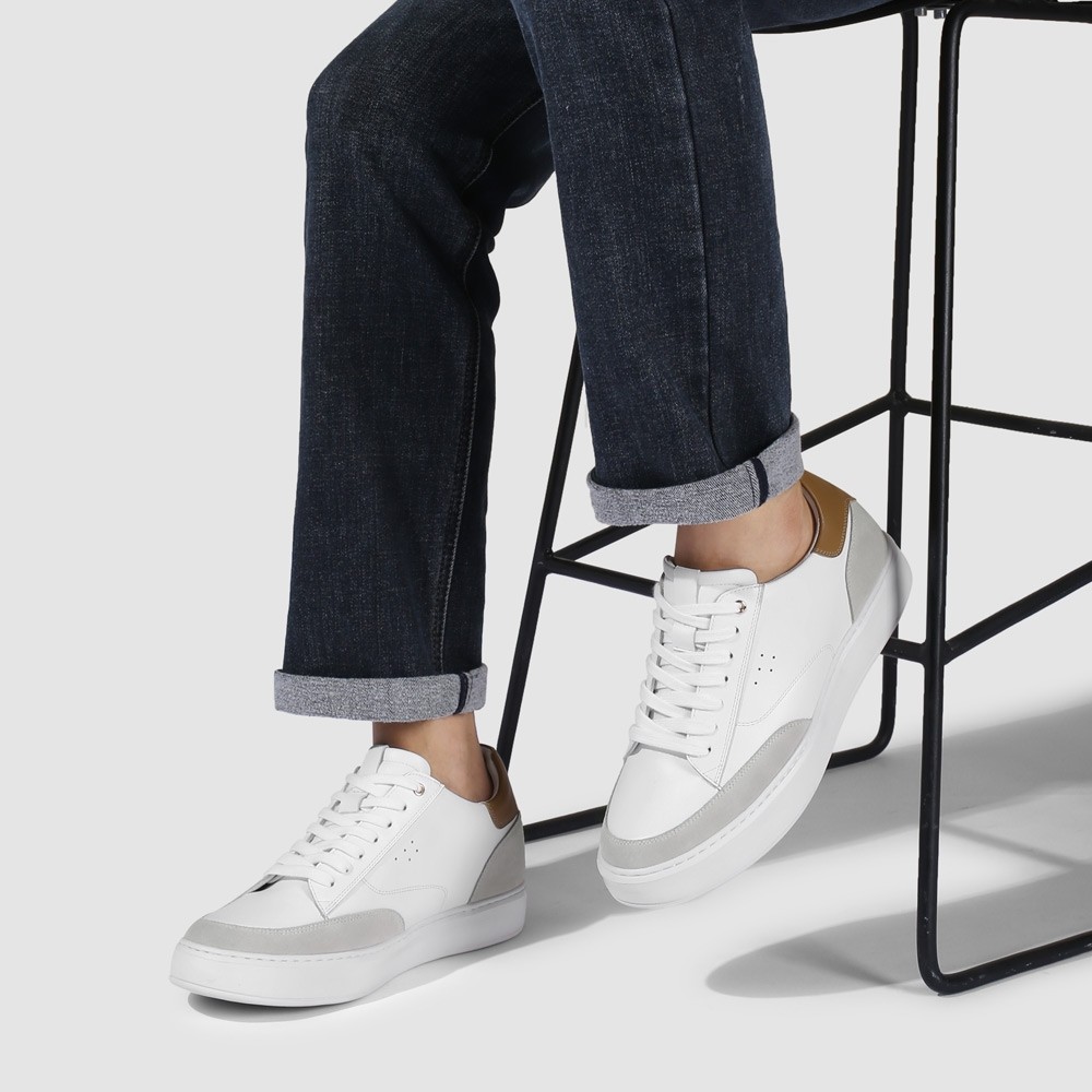 Witte leren liftschoenen +6 cm