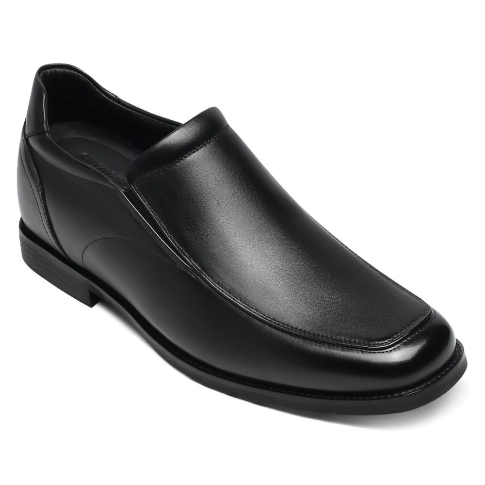 CMR CHAMARIPA Sapato Alto Masculino - Sapato Masculino Salto Interno - Sapatos Mocassins De Couro Preto 7 CM
