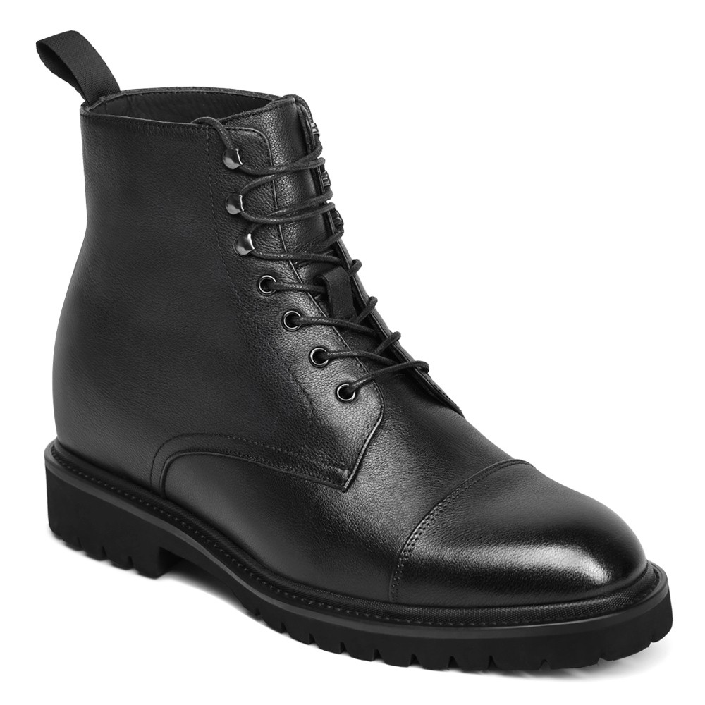Black Leather Derby Boots 8CM