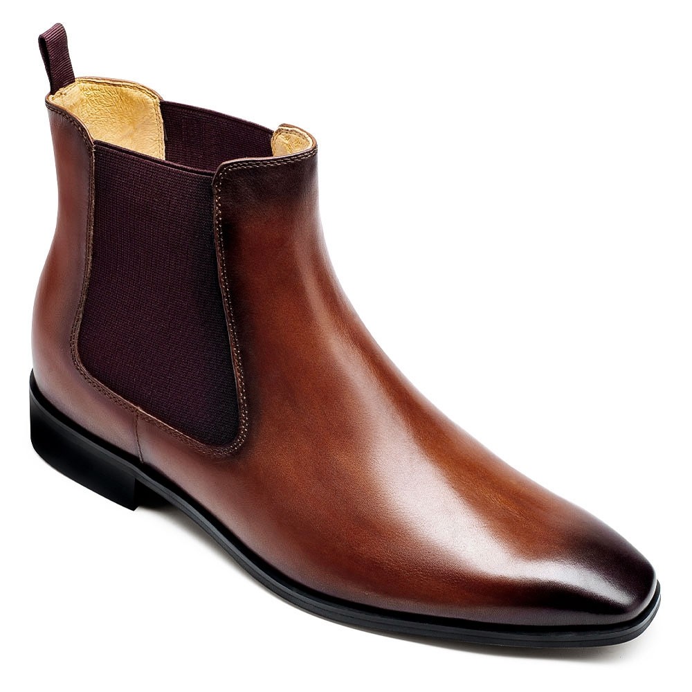 Mænds elevatorstøvler-kjole Højde, brune Chelsea-sko Højde 7 cm