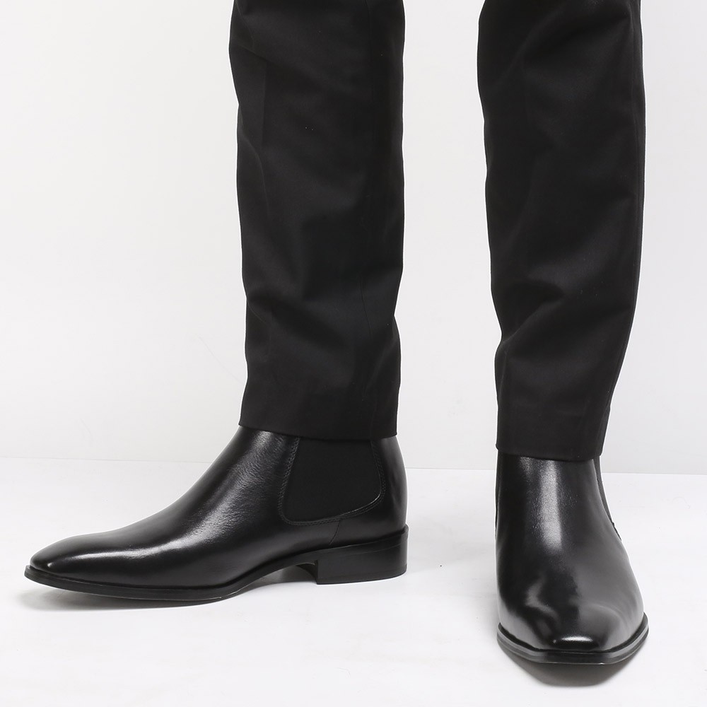 CHAMARIPA Height Increasing Chelsea boots Black Leather Tall Men Shoes ...